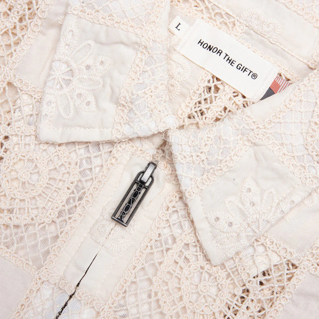 Crochet Full Zip Jacket Bone