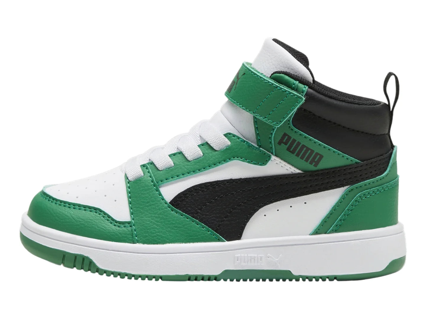 Tenis PUMA Rebound V6 Mid Blanco y Verde para Niño