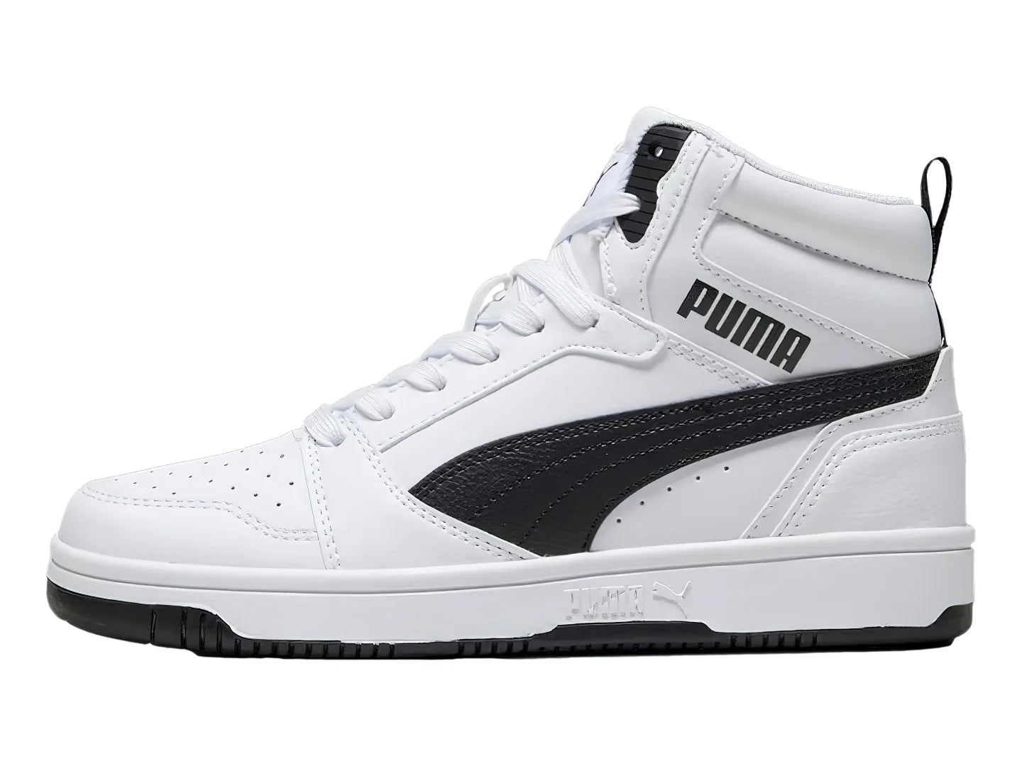 Tenis PUMA Rebound V6 Mid Blanco y Negro para Niño