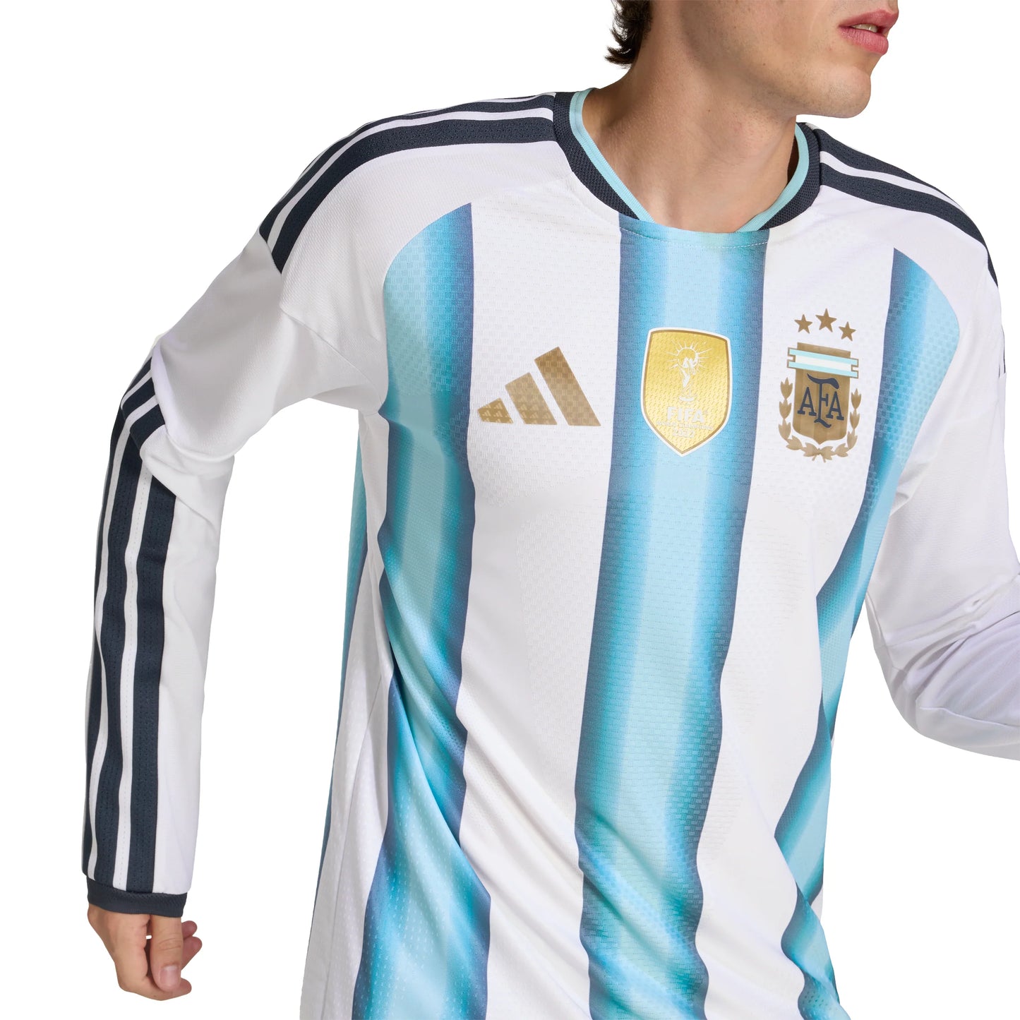 adidas Argentina Home Authentic Long Sleeve Mens Soccer Jersey 26 White Blue