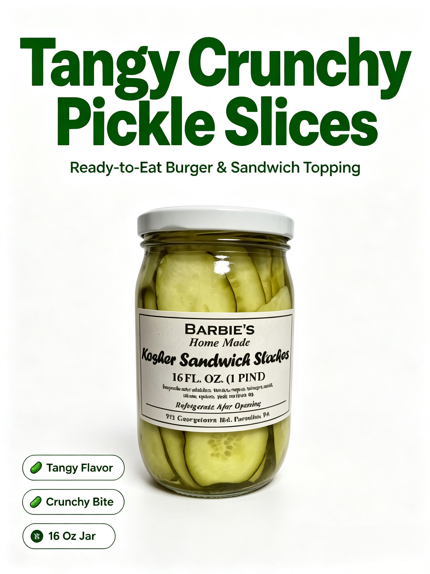 Tangy Crunchy Kosher Dill Pickle Slices | Burger Sandwich Hot Dog Topping Ready To Eat Pickled Cucumber Slices 16oz Jar