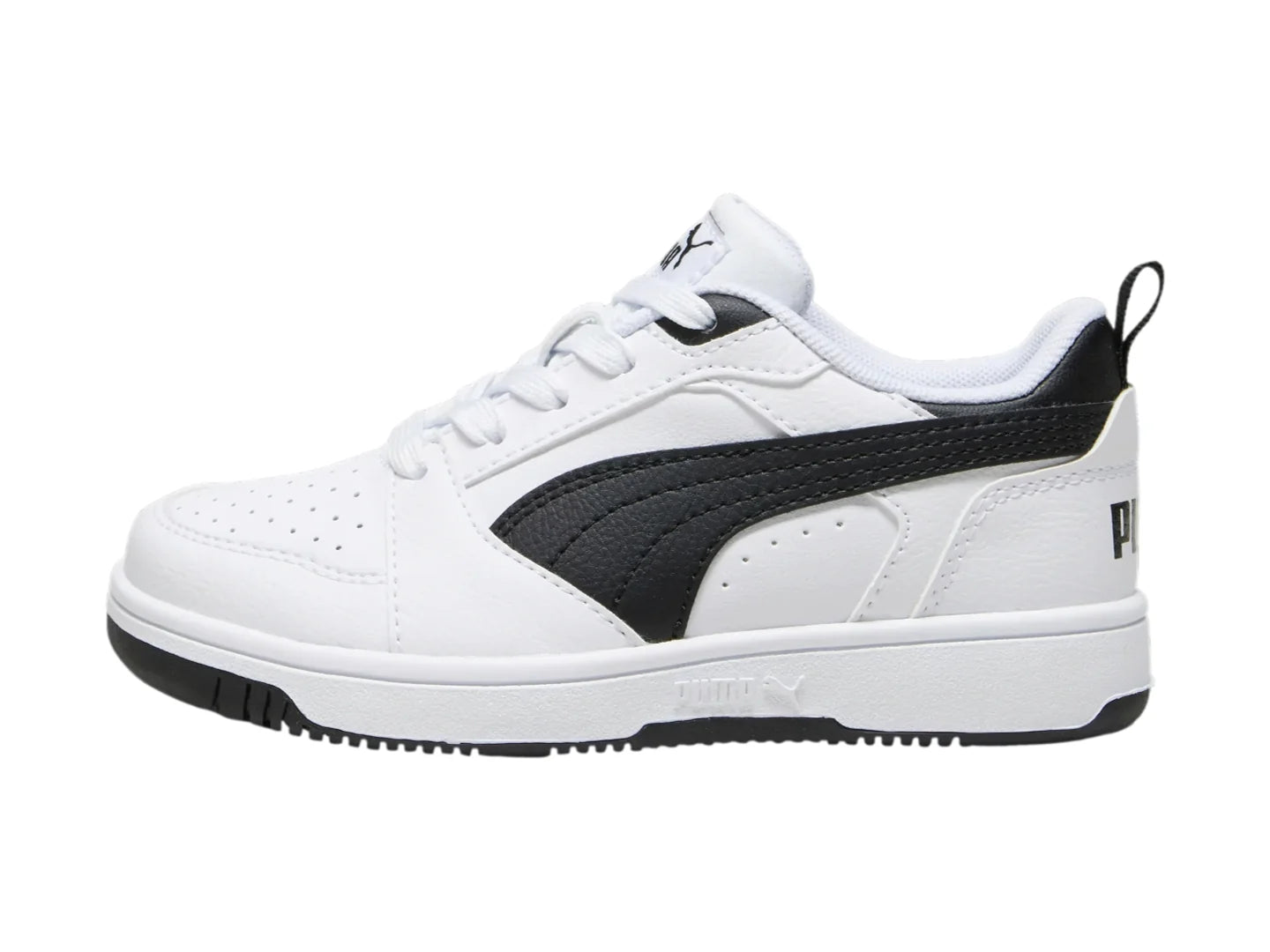 Tenis PUMA Rebound V6 Lo Blanco y Negro para Niño
