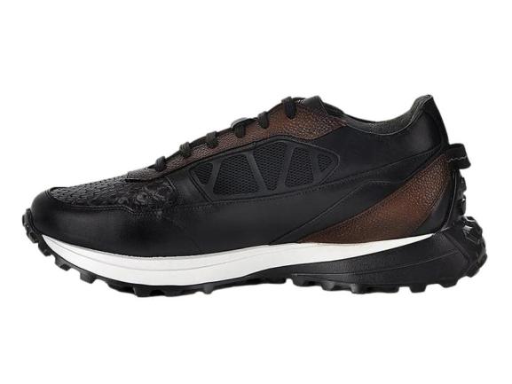 Tenis Cuadra de Piel de Pitón Gris y Negro para Hombre