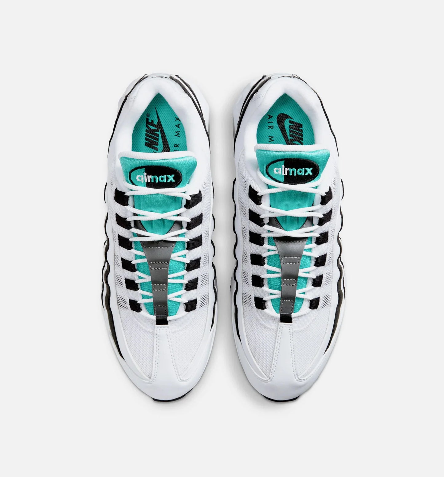 Air Max 95 OG Big Bubble Black Border Mens Lifestyle Shoe White Hyper Jade Black Metallic Silver