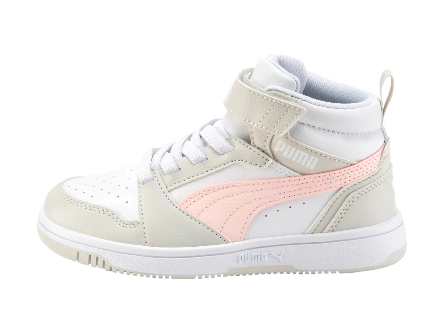 Tenis PUMA Rebound V6 Mid Blancos y Rosas para Niña