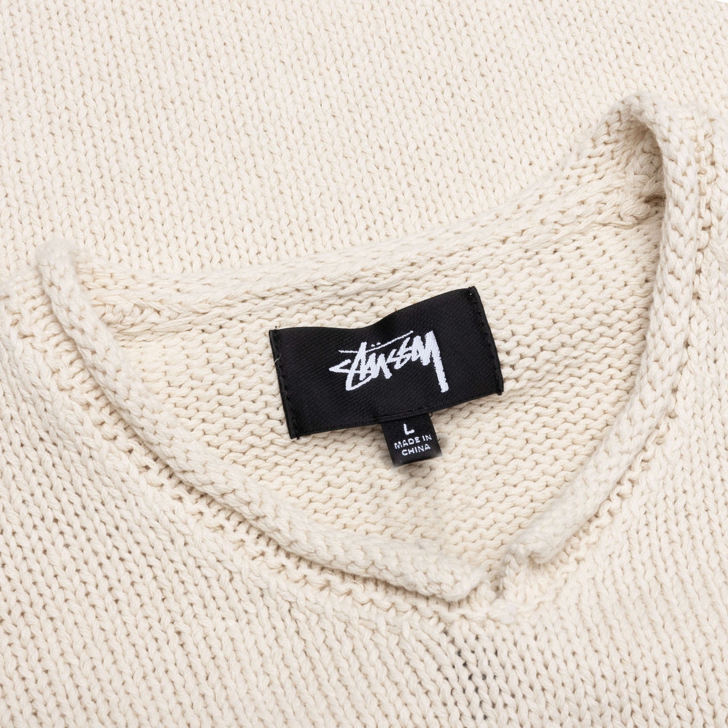 Roll V Neck Logo Sweater Natural