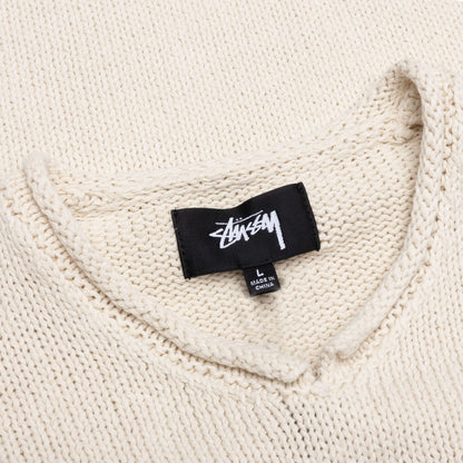 Roll V Neck Logo Sweater Natural
