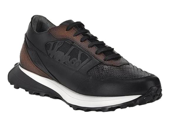 Tenis Cuadra de Piel de Pitón Gris y Negro para Hombre
