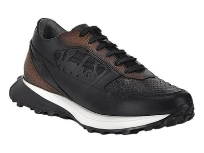 Tenis Cuadra de Piel de Pitón Gris y Negro para Hombre