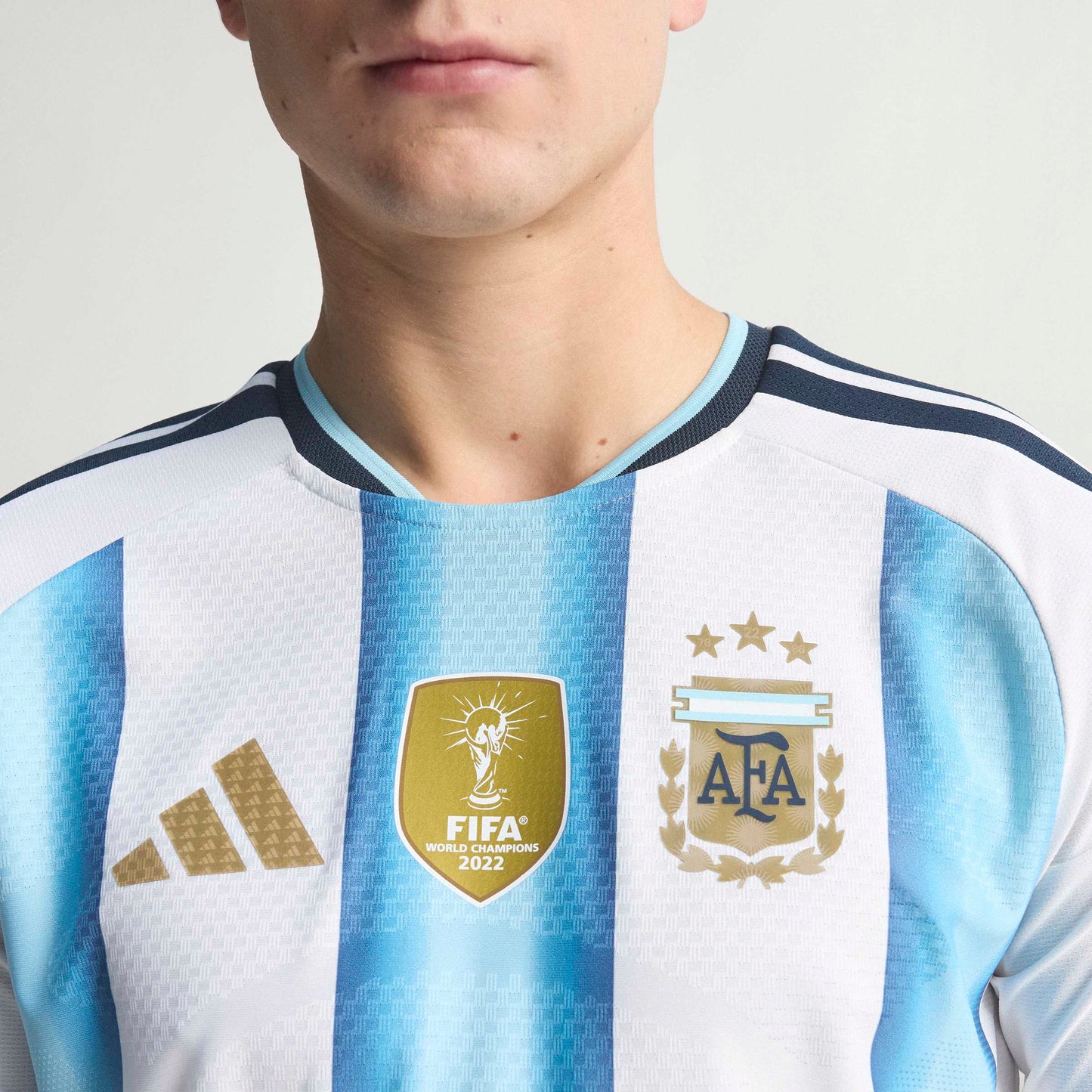 adidas Argentina Home Authentic Long Sleeve Mens Soccer Jersey 26 White Blue