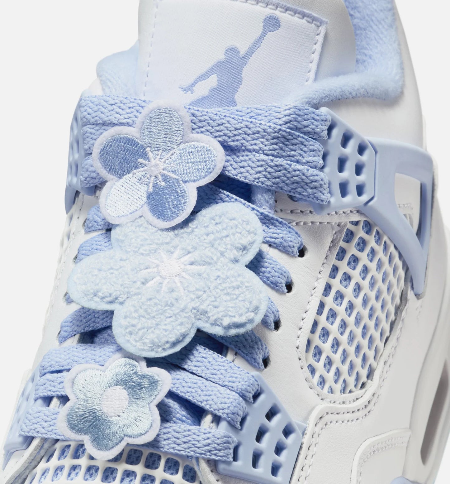 Air Jordan 4 Retro Aluminum Womens Lifestyle Shoe White Aluminum Blue Tint Oil Green