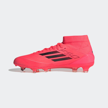 adidas Womens F50 Pro Mid Cut Firm Ground Boots Turbo Black Platin Metallic