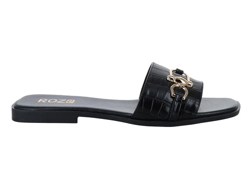 Sandalias ROZE Croco Negro para Mujer