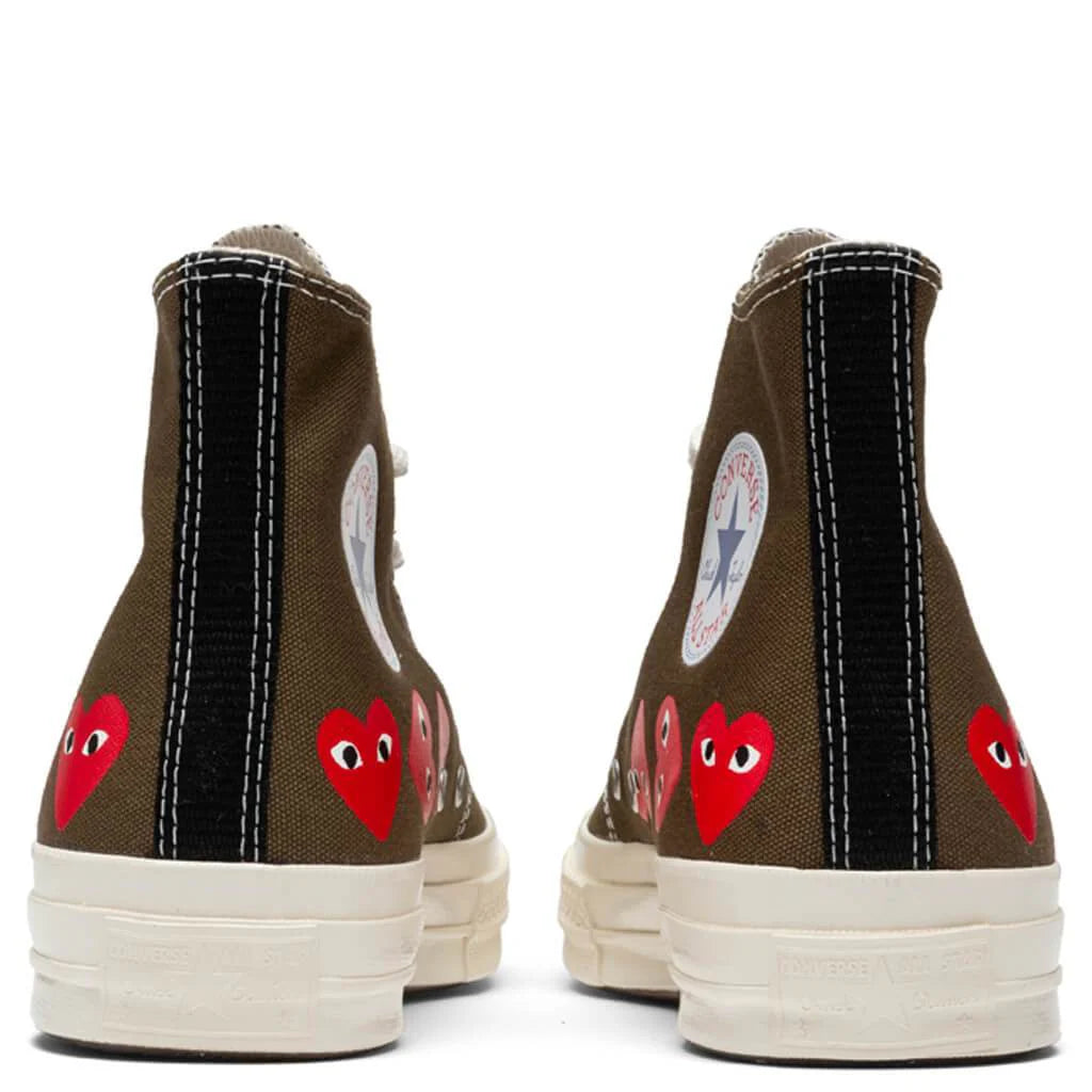 Converse x Comme Des Garcons PLAY All Star Chuck 70 Hi Multi Heart Khaki