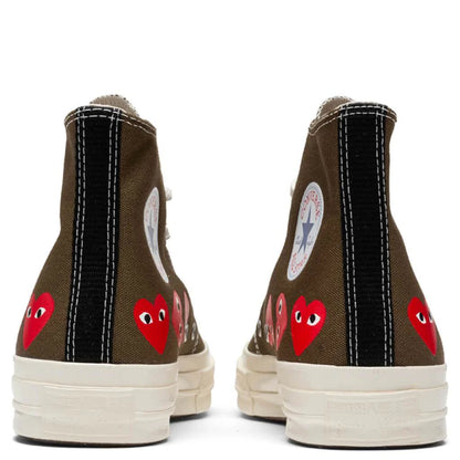 Converse x Comme Des Garcons PLAY All Star Chuck 70 Hi Multi Heart Khaki