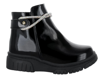 Botas Viris de Charol Negro para Niña