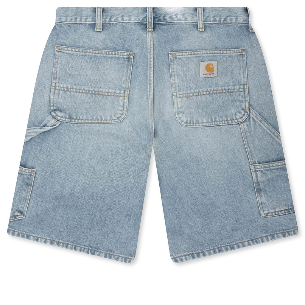 Double Knee Short Blue Heavy Worn Bleached