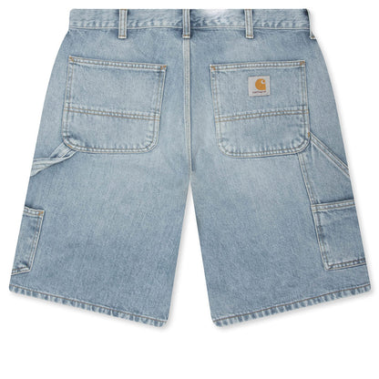Double Knee Short Blue Heavy Worn Bleached