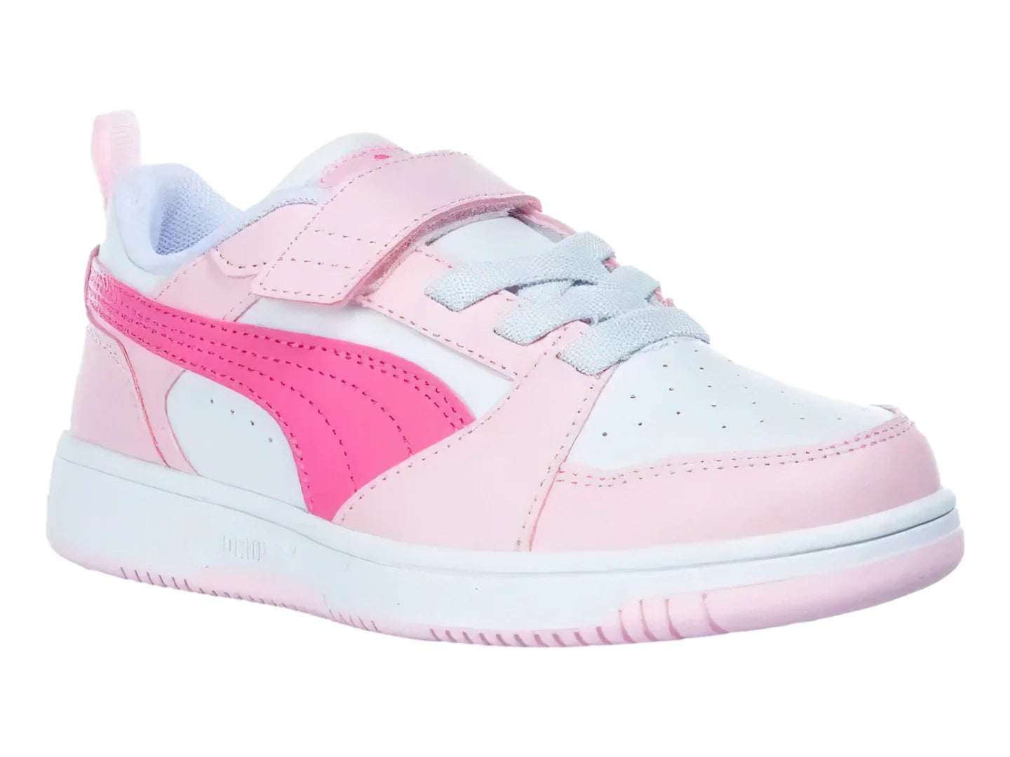Tenis PUMA Rebound V6 Lo ACPS Blanco y Rosa para Niña
