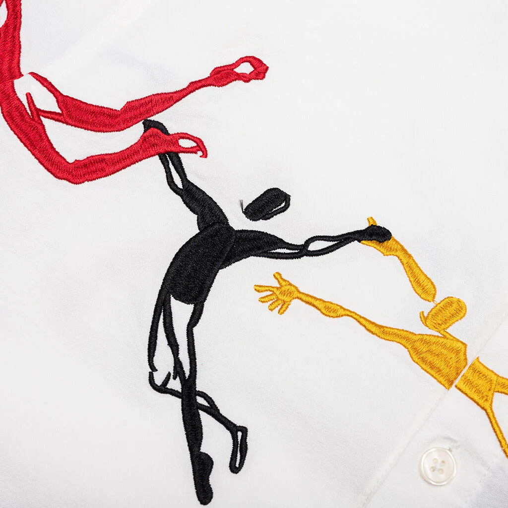 Embroidered Figures Button Up White