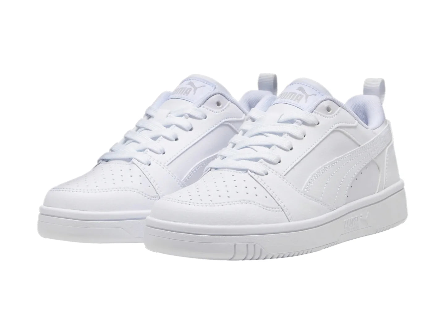 Tenis PUMA Rebound V6 Lo Blancos y Grises para Niño