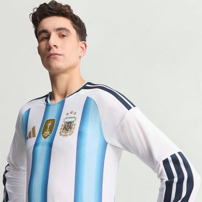 adidas Argentina Home Authentic Long Sleeve Mens Soccer Jersey 26 White Blue