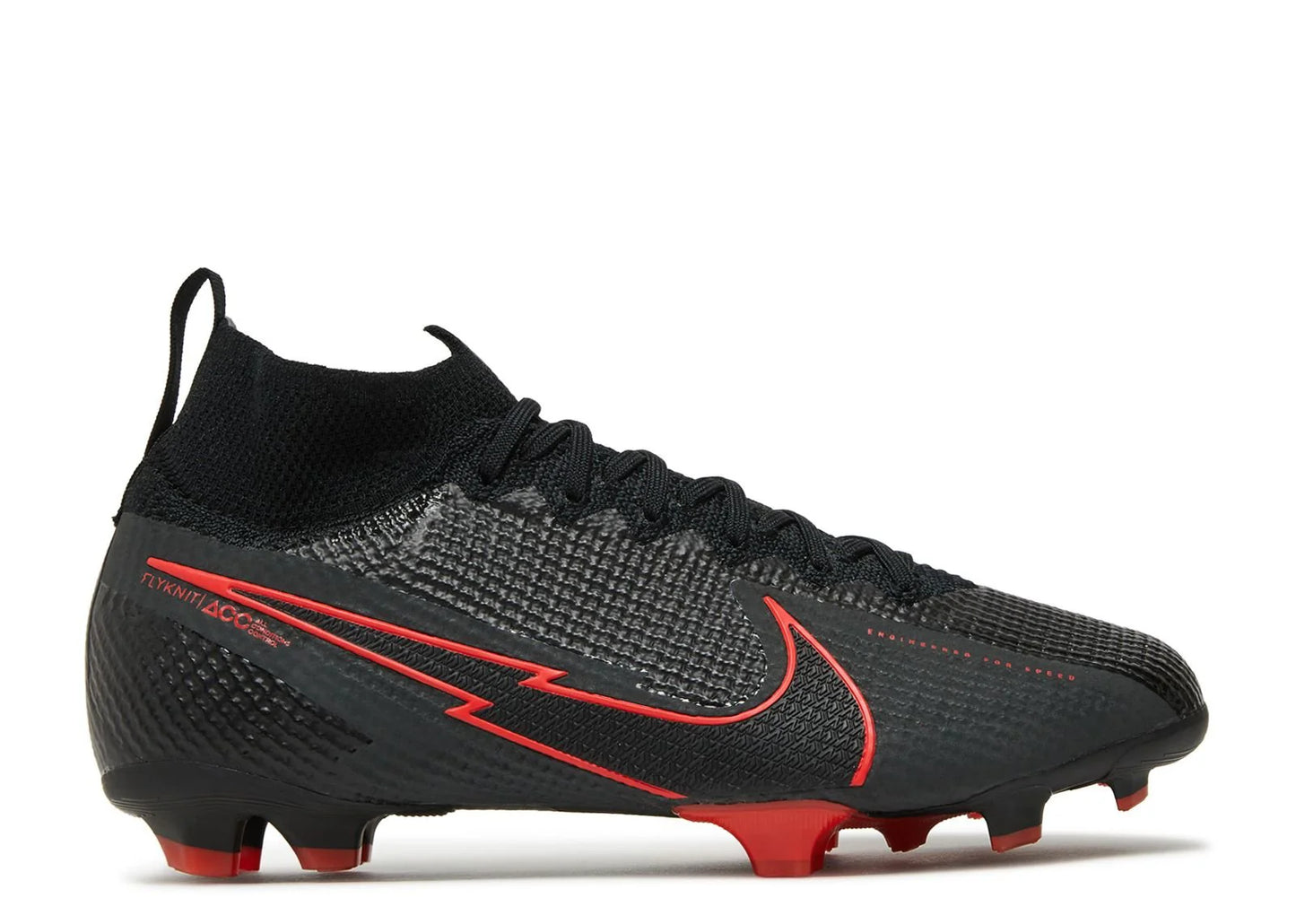 Nike JR Superfly 7 Elite FG Firm Ground Youth Soccer Cleats Black Chile Red Dark Smoke Grey Chile Red
