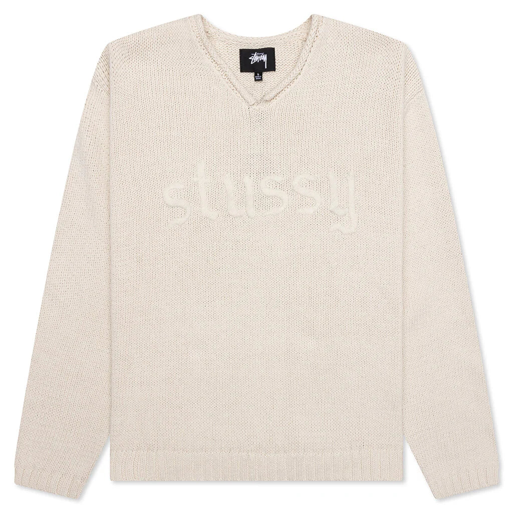 Roll V Neck Logo Sweater Natural