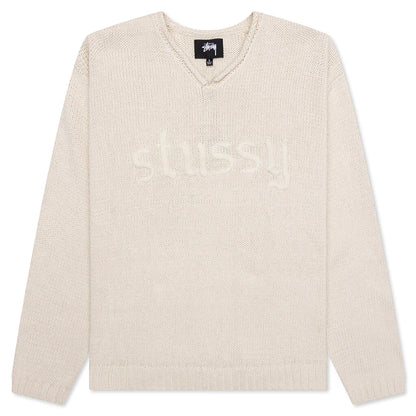 Roll V Neck Logo Sweater Natural