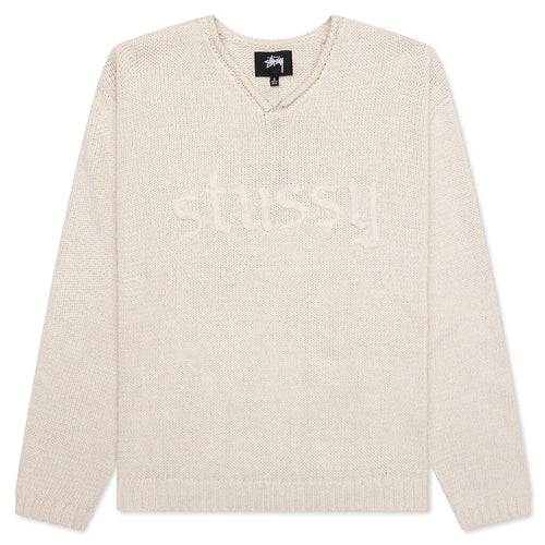 Roll V Neck Logo Sweater Natural