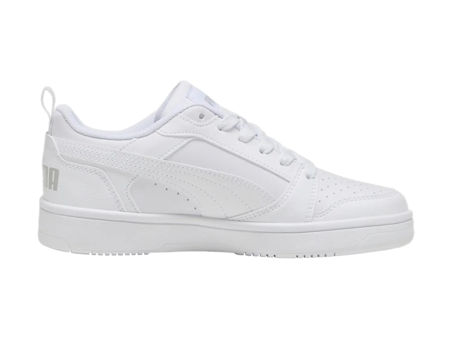 Tenis PUMA Rebound V6 Lo Blancos y Grises para Niño