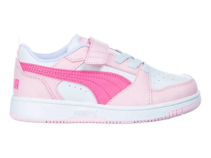 Tenis PUMA Rebound V6 Lo ACPS Blanco y Rosa para Niña