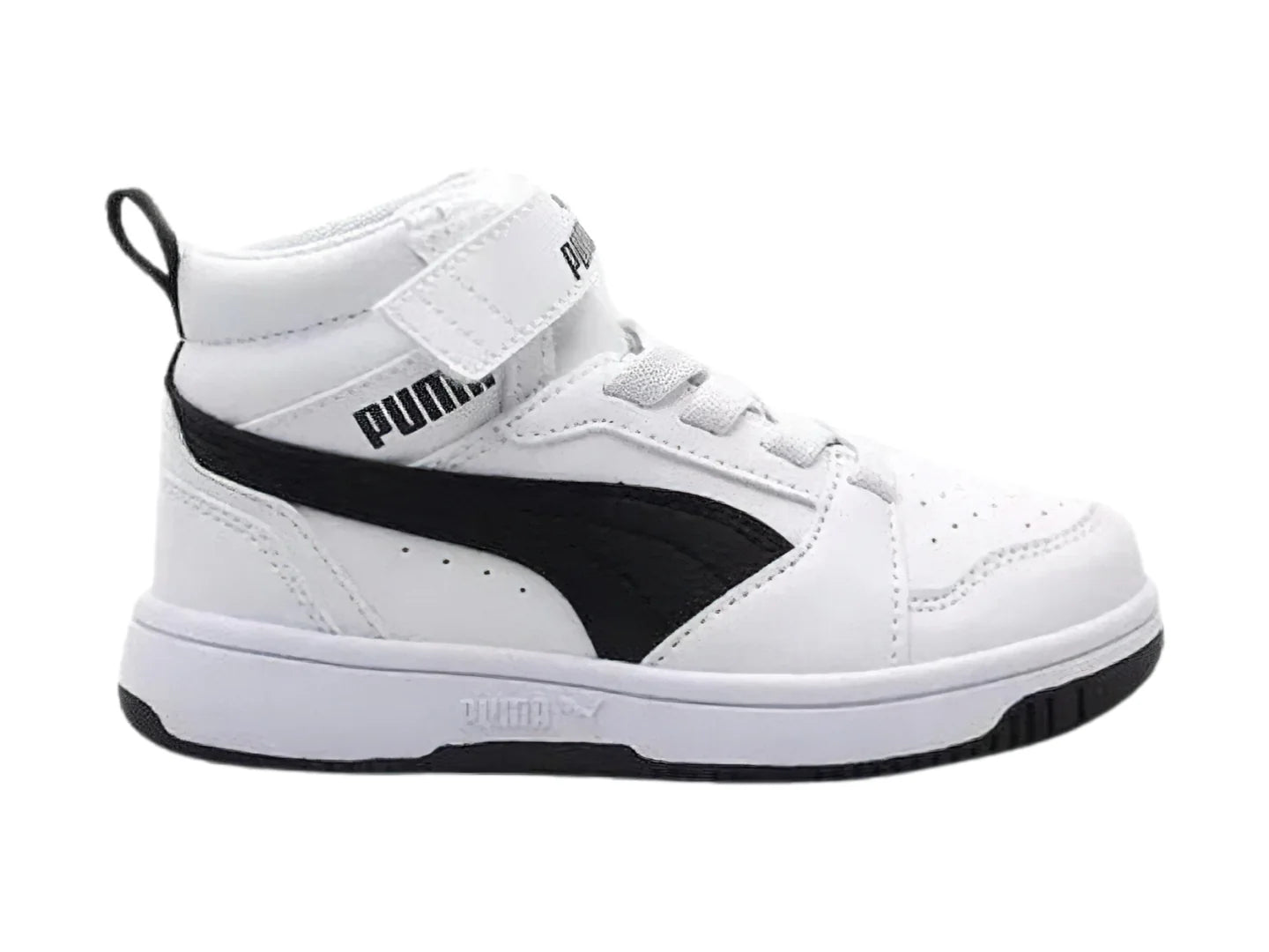 Tenis PUMA Rebound V6 Mid Blanco con Negro para Niño