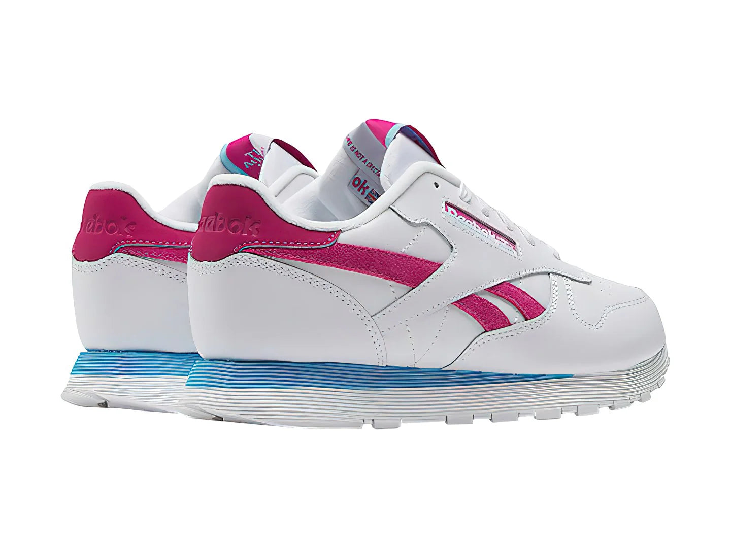 Tenis Reebok Classic Leather Blanco Rosa y Azul para Niña