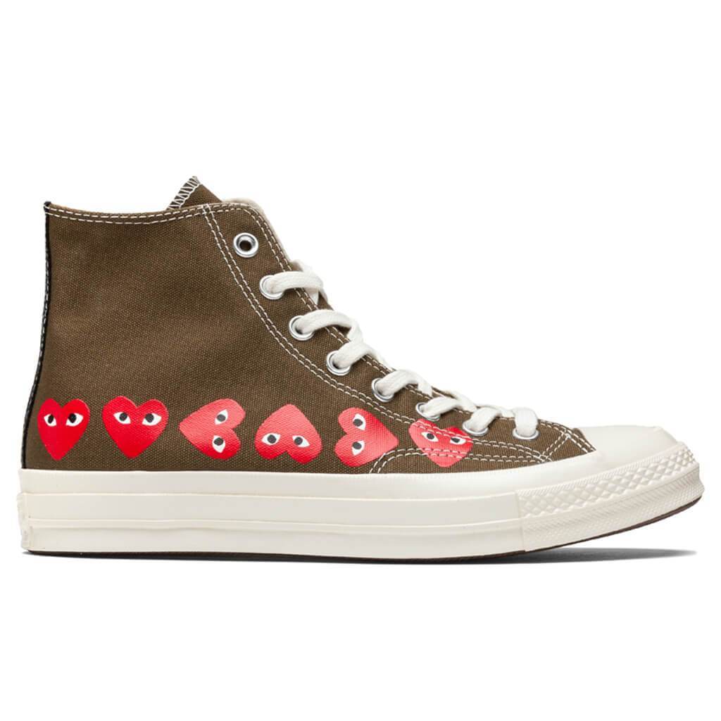 Converse x Comme Des Garcons PLAY All Star Chuck 70 Hi Multi Heart Khaki