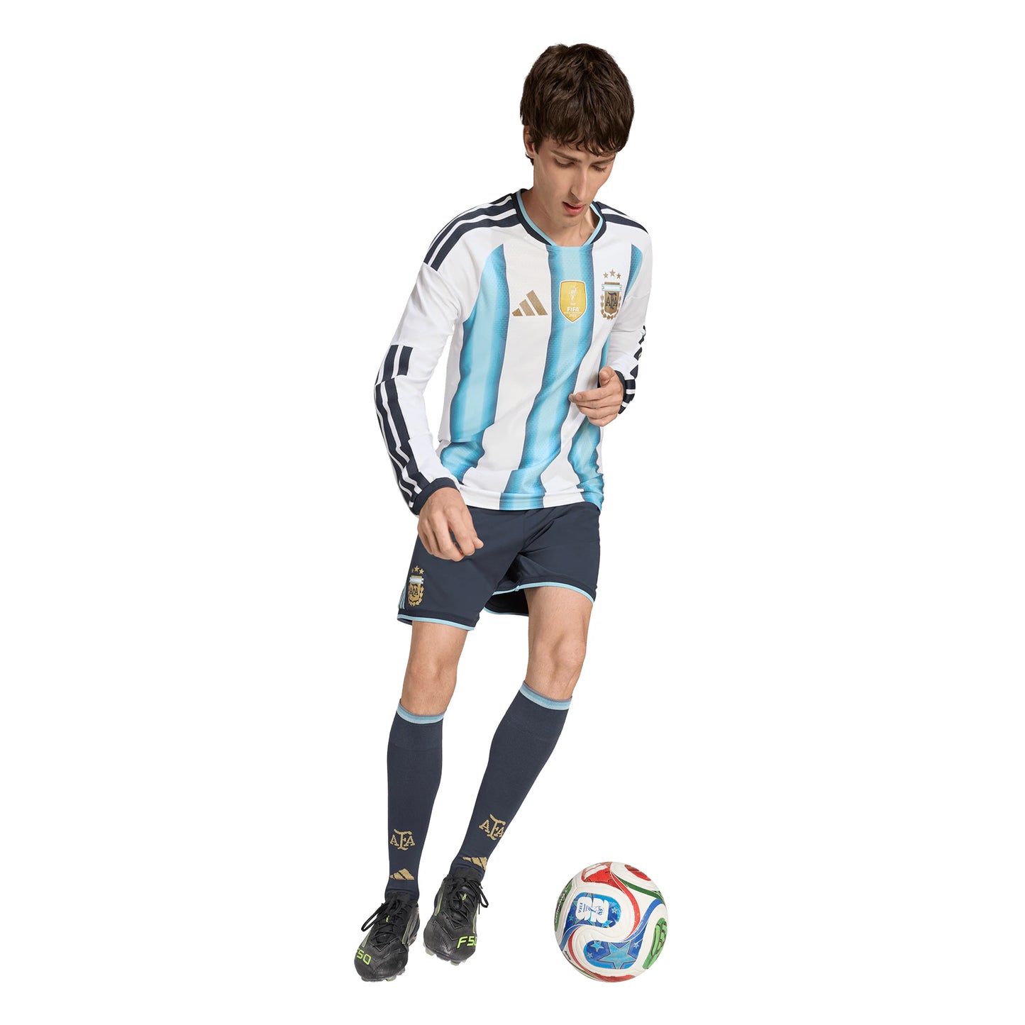 adidas Argentina Home Authentic Long Sleeve Mens Soccer Jersey 26 White Blue