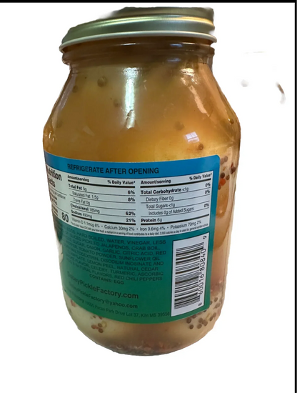 32oz Large Jar Cajun Jalapeño Spicy Pickled Eggs | Bold Cajun Spice Brined Hard Boiled Eggs Portable Spicy Savory Snack