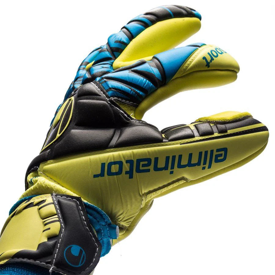 Uhlsport Eliminator Absolutgrip FS Goalkeeper Gloves Yellow Black Blue