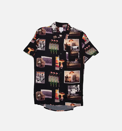 After School Print Button Up Mens Shirt Black