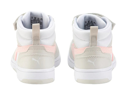 Tenis PUMA Rebound V6 Mid Blancos y Rosas para Niña