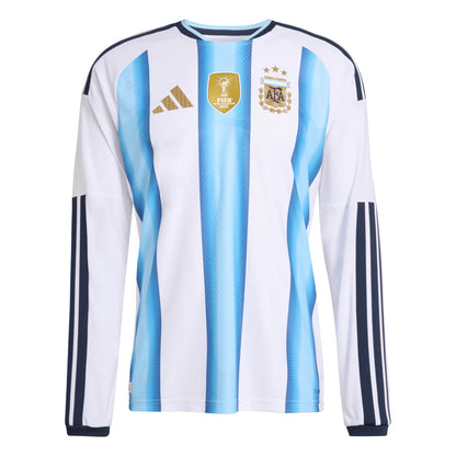 adidas Argentina Home Authentic Long Sleeve Mens Soccer Jersey 26 White Blue