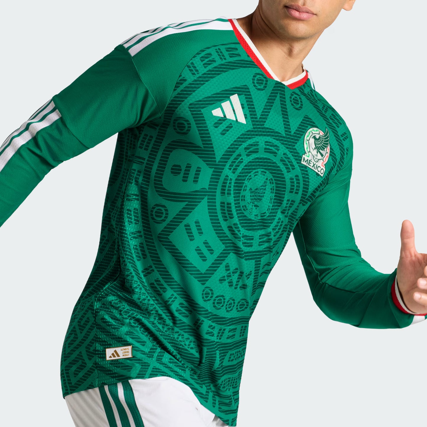 adidas Mexico Home Authentic Long Sleeve Soccer Mens Jersey 26 Green