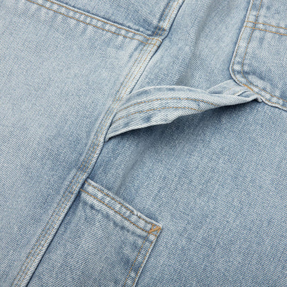 Double Knee Short Blue Heavy Worn Bleached