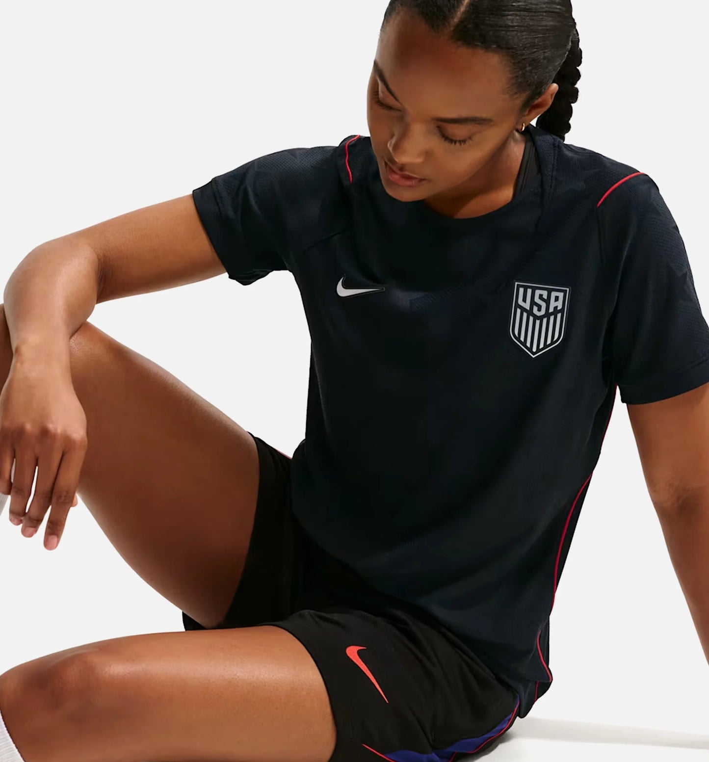 USMNT 2026 27 Match Away Aero Fit Soccer Authentic Womens Jersey Dark Obsidian University Red Pure Platinum