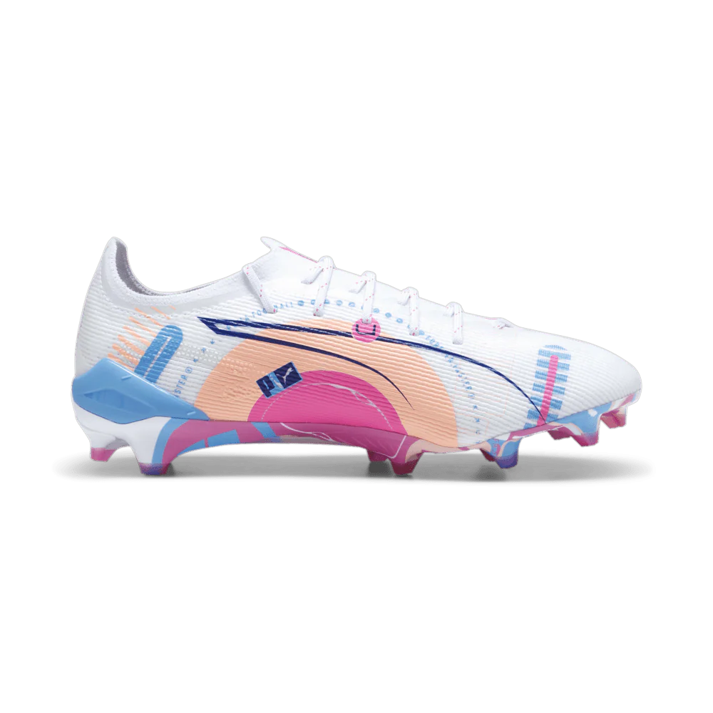 PUMA Ultra 5 Ultimate Vol UP FG Firm Ground Soccer Cleats White Luminous Blue