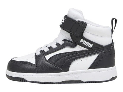 Tenis PUMA Rebound V6 Mid Blanco y Negro para Niño