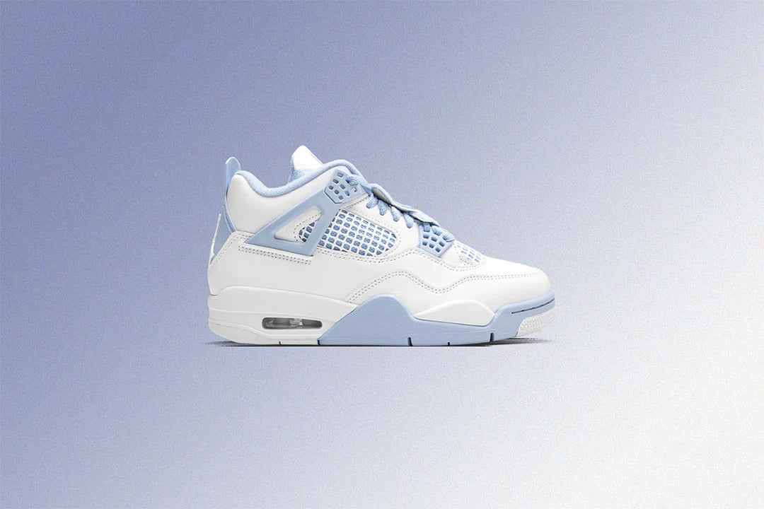 Womens Air Jordan 4 Retro Aluminum White Aluminum Blue Tint Oil Green