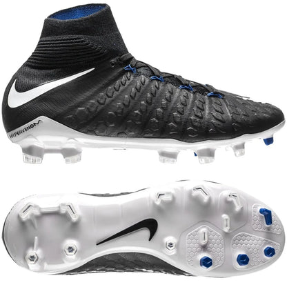 Nike Kids Jr Hypervenom Phantom III Dynamic Fit FG Firm Ground Soccer Cleats Black White Royal