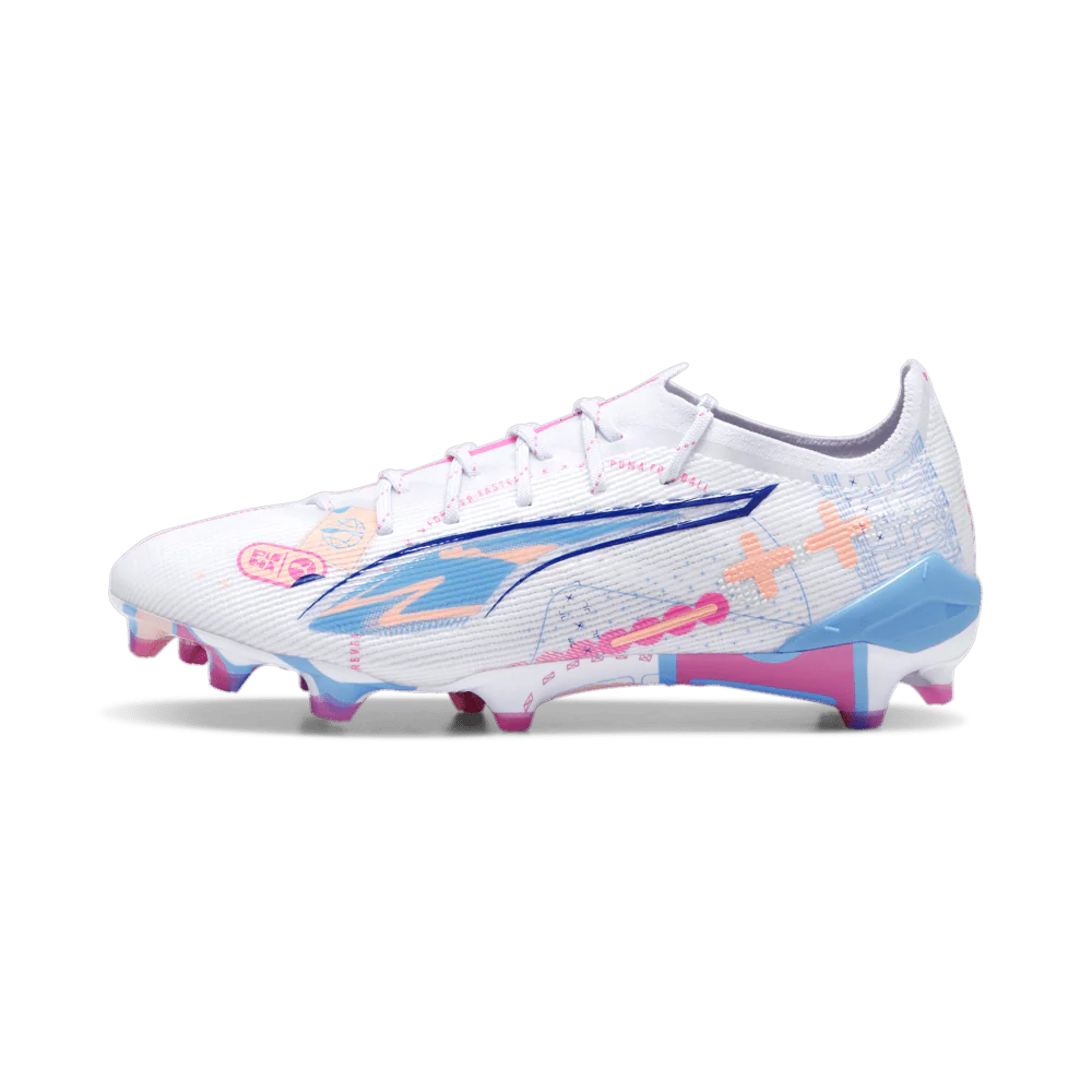 PUMA Ultra 5 Ultimate Vol UP FG Firm Ground Soccer Cleats White Luminous Blue
