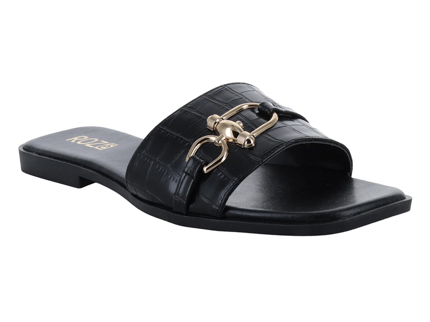 Sandalias ROZE Croco Negro para Mujer